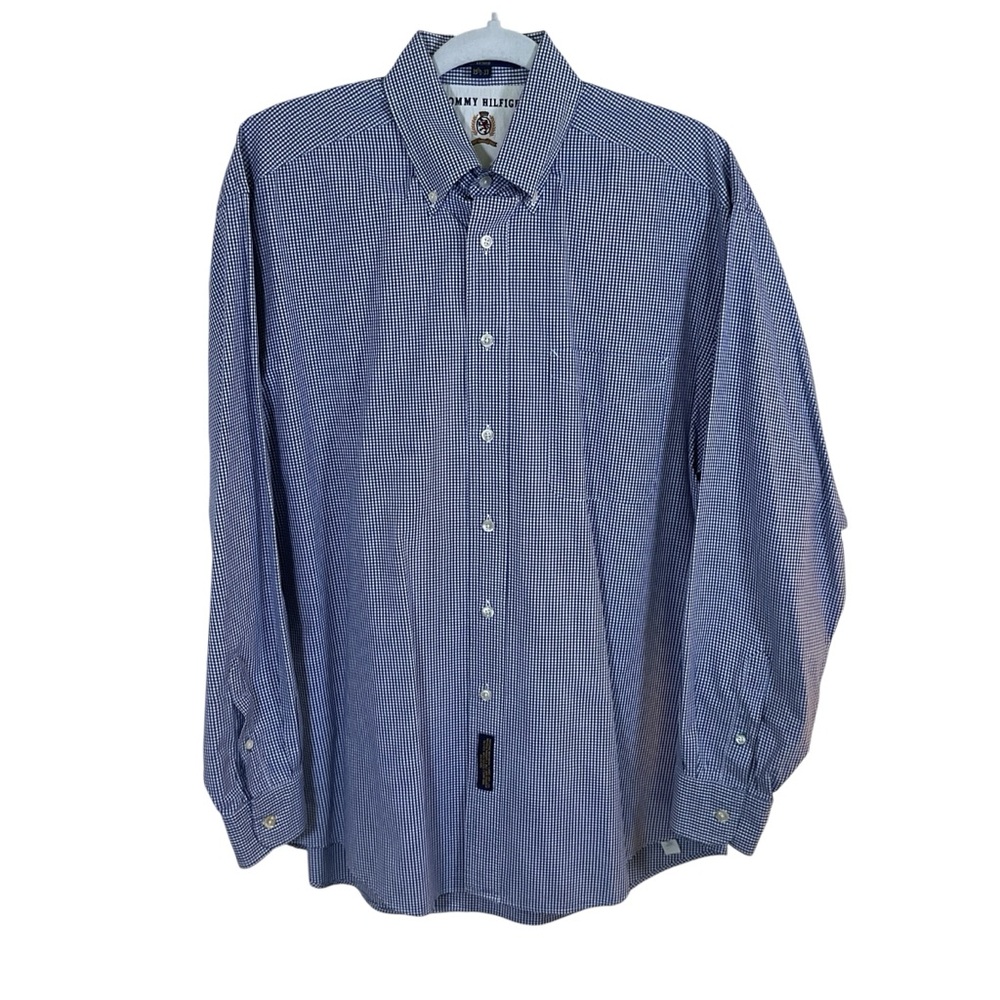 Tommy Hilfiger Men’s Navy Checked Long Sleeve Button Down Shirt. Size 15.5/33